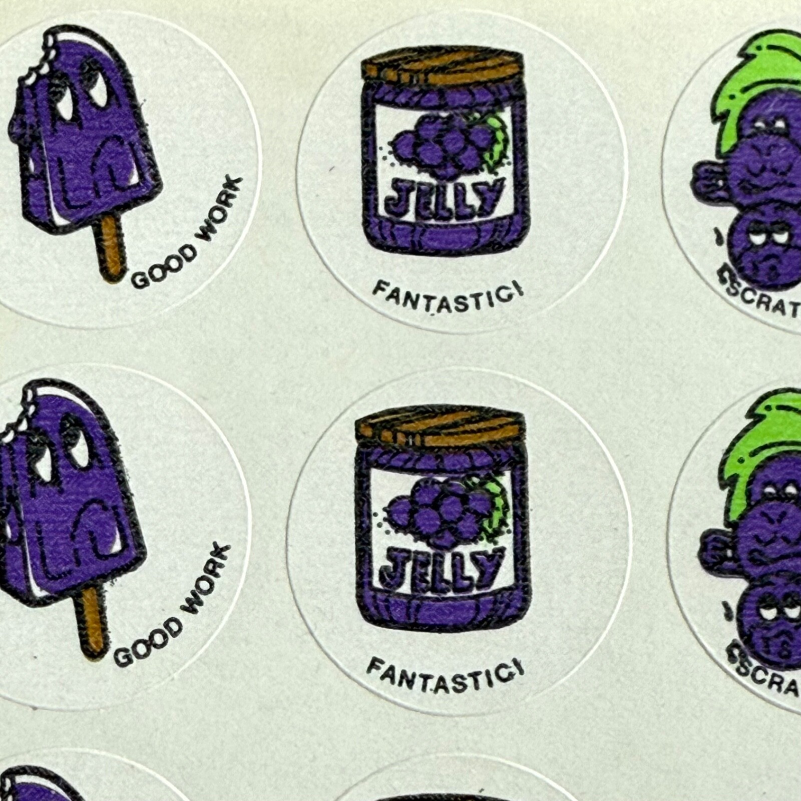 Partial Sheets of 15 Vintage Grape Scratch n Sniff Stickers 1980s Matte Purple