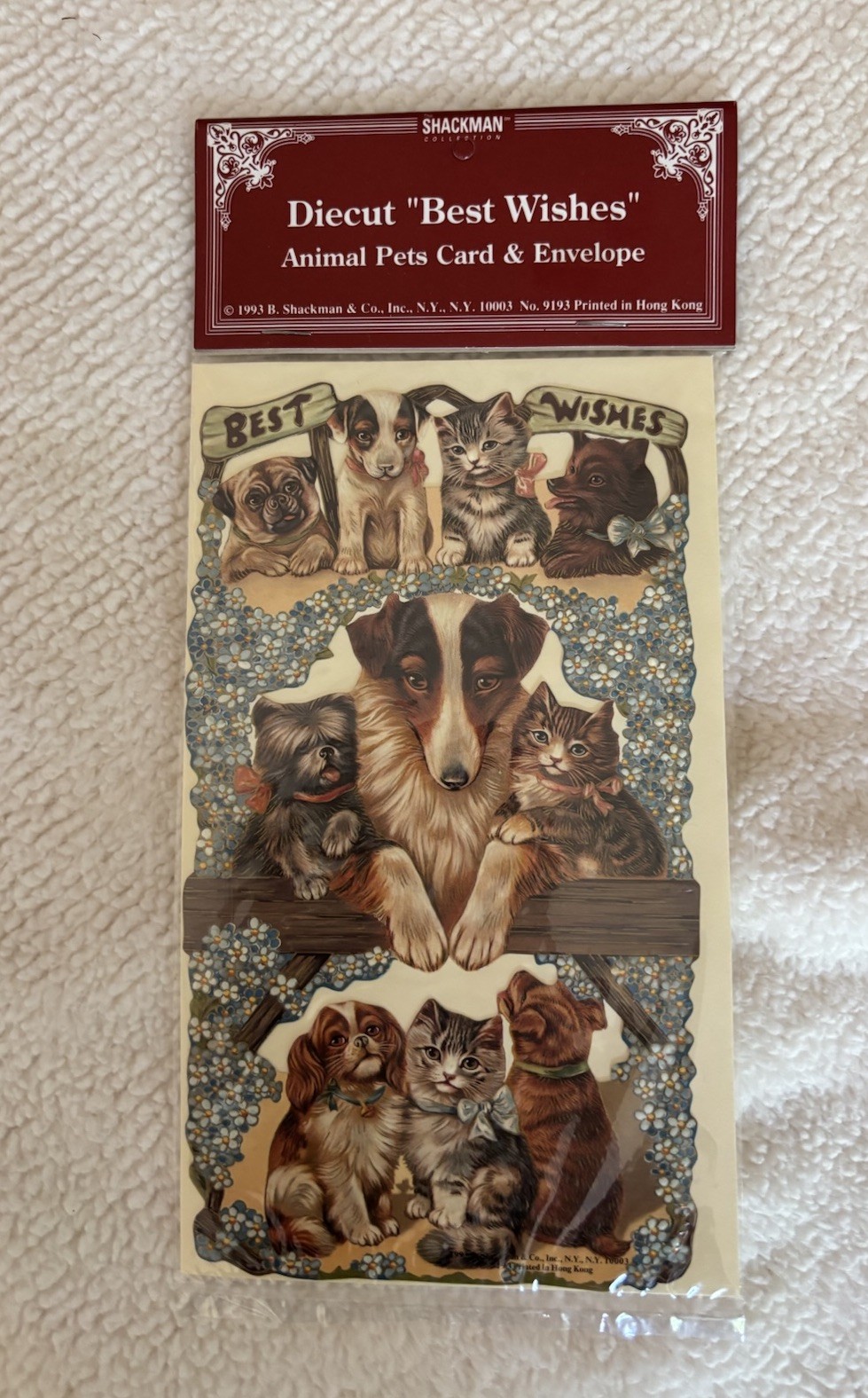 NEW Dog & Cats Greetings Card With Envelope Embossed & Diecut Shackman & Co