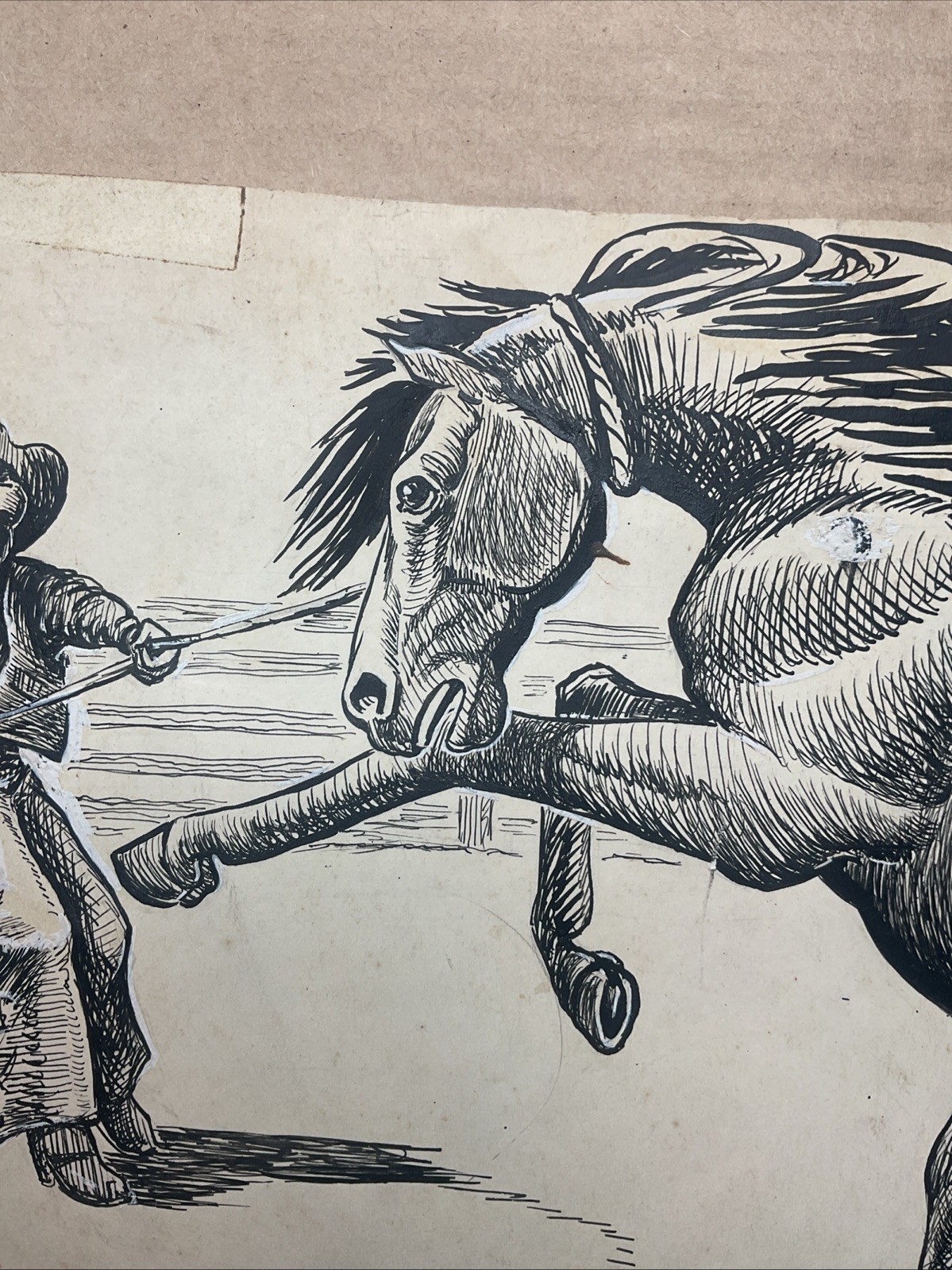 Vintage Hand Drawn Picture Of Cowboy & Horse – Unknown Artist B57