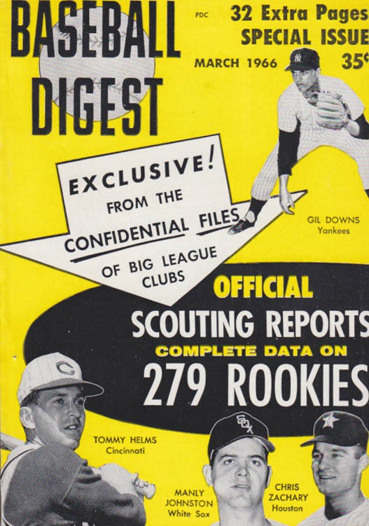 BASEBALL DIGEST 3 1966 Tommy Helms & rookies; Willie Mays Ted Williams &c