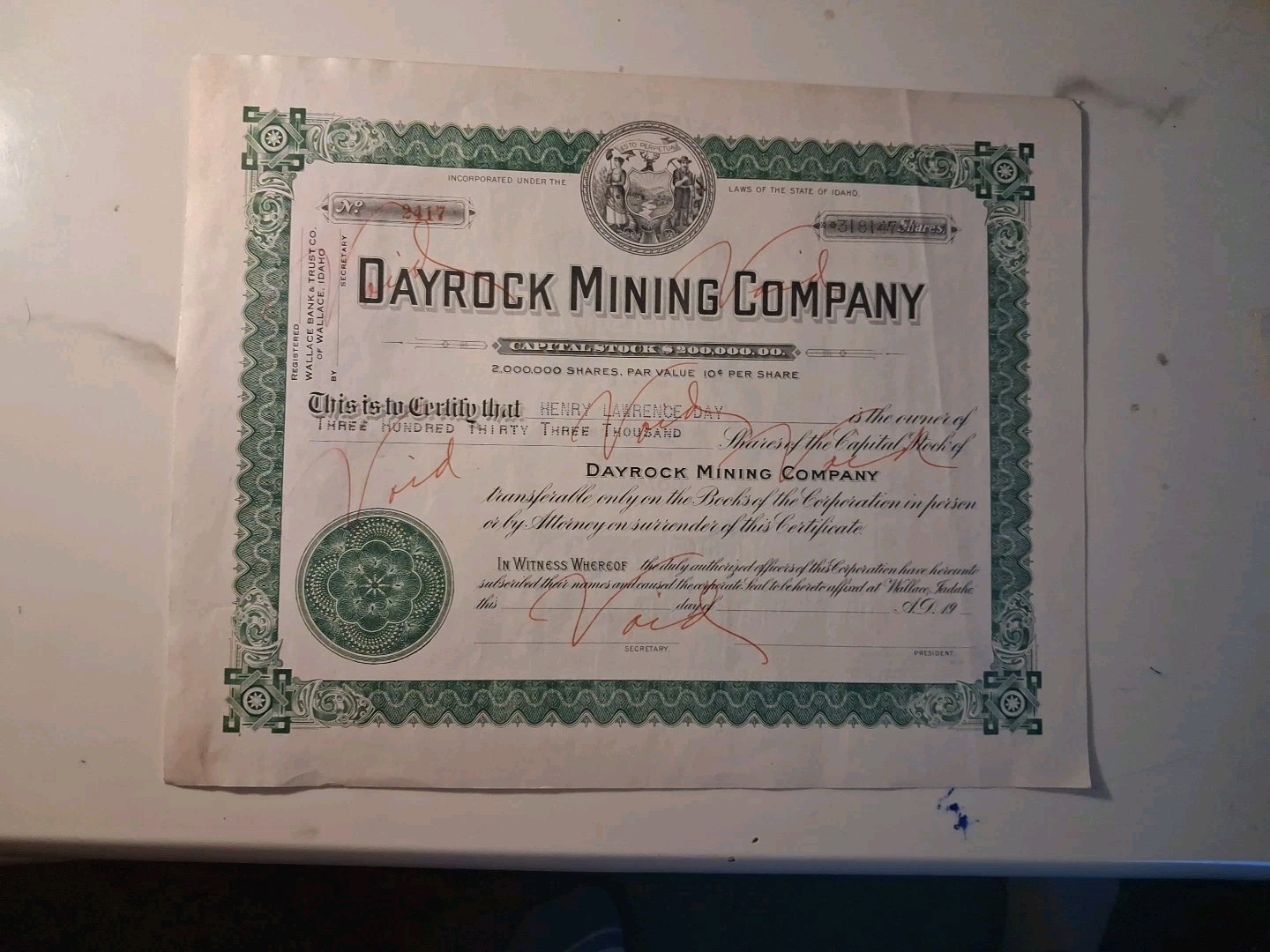 ORIGINAL 1900’s WONDER DAYBREAK MINING CO GOLDFIELD NEVADA STOCK CERTIFICATE Unc