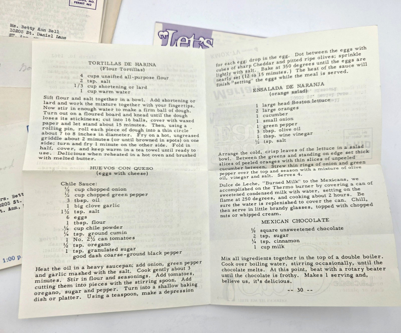Marian OBrien Lets Eat Recipe Cards 1962 Laclede Gas VTG TV Mailer Lot 11