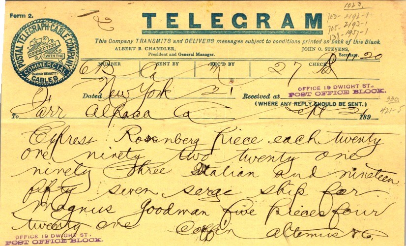 Postal Telegraph Cable Co Telegram Form 1900s Business Shipping