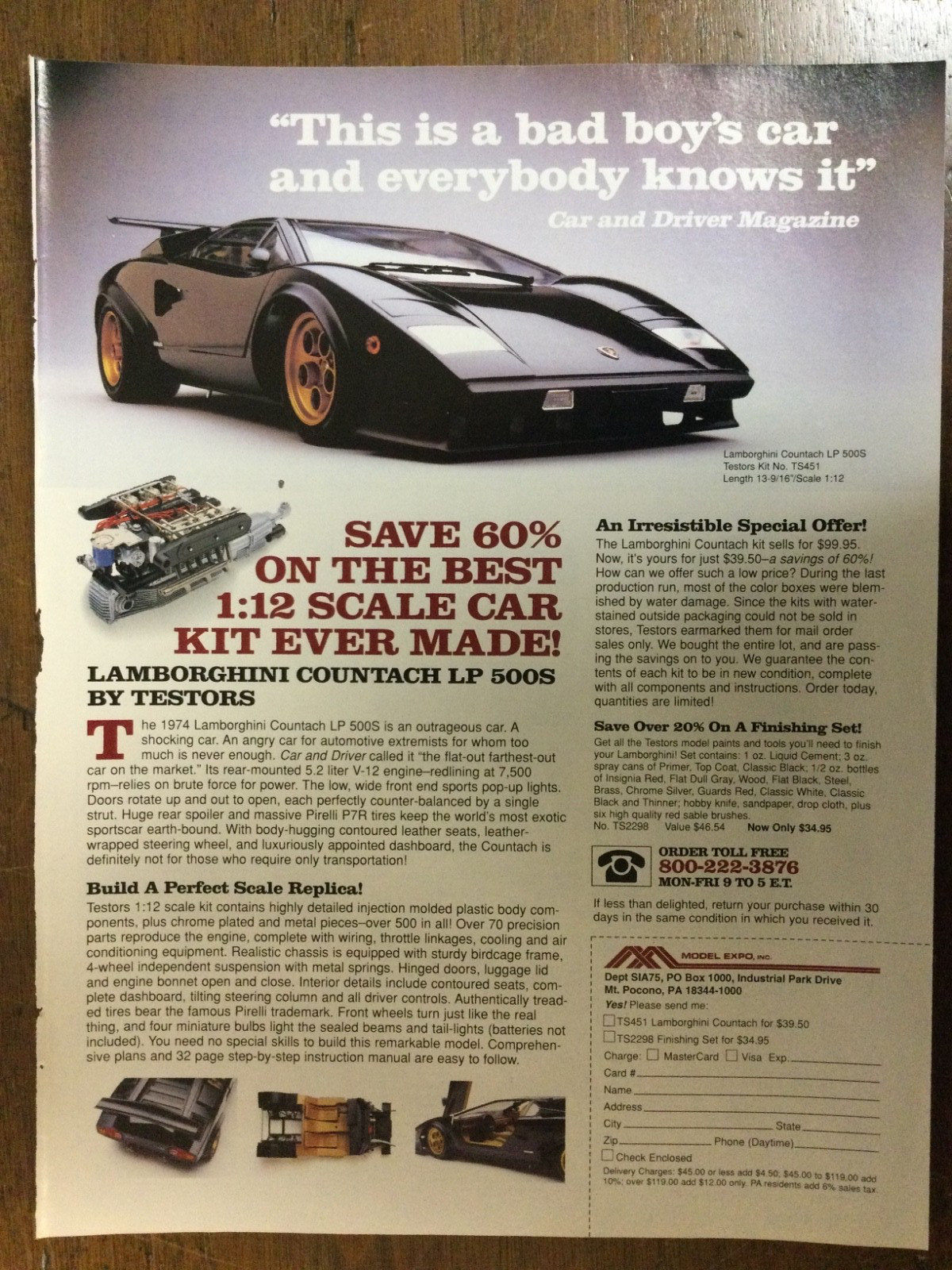 9137 Advertisement Model Car Collecting Testor Lamborghini Contact LP 500S 1:12