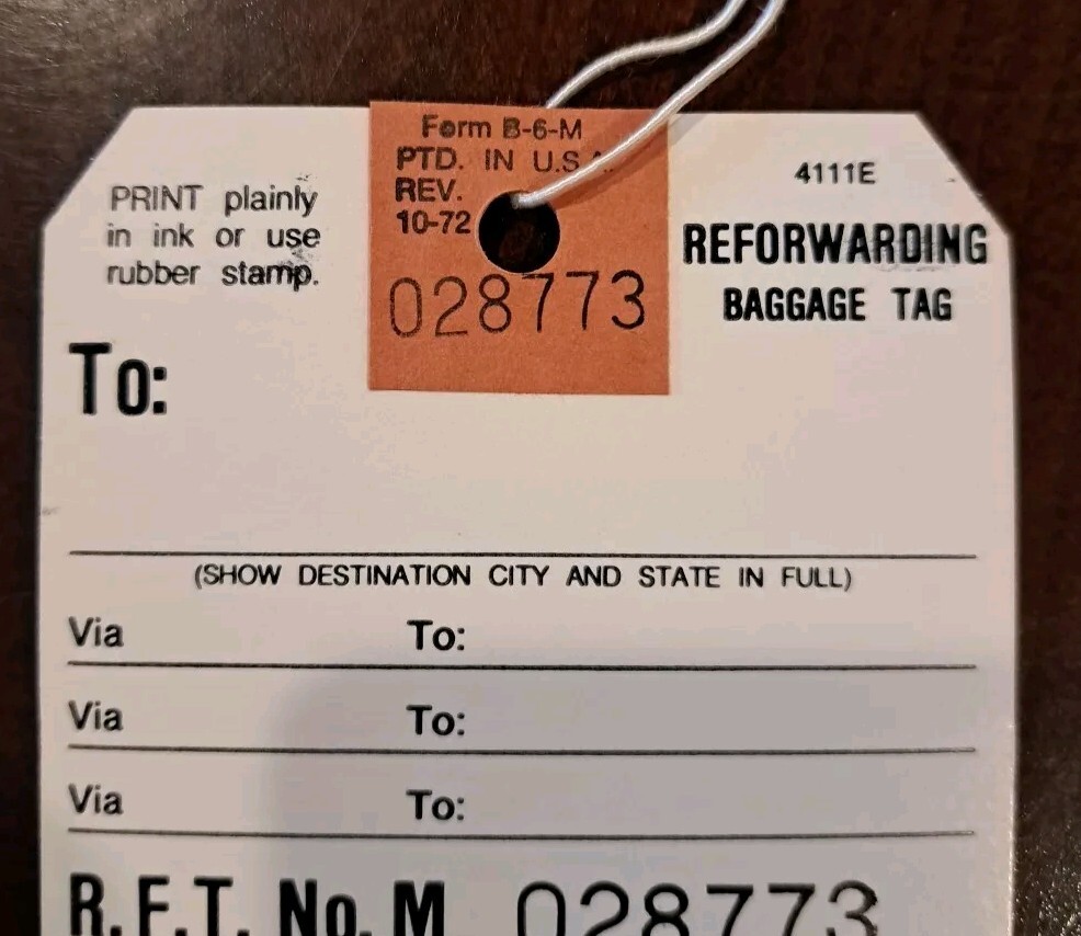 Greyhound Bus Lines 1972 Baggage Reforwarding Tag SUPER RARE VINTAGE