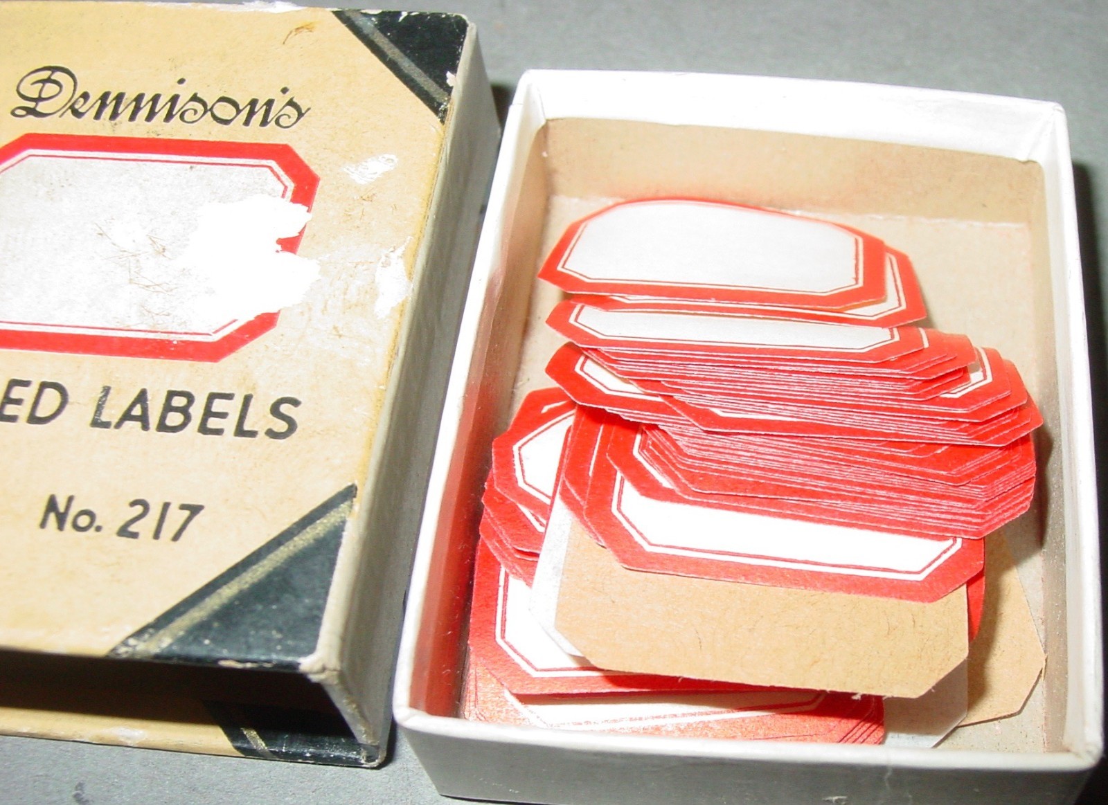293 Vintage Dennison Gummed Red Border Bottle Craft Labels #217 #209 Mix NOS USA