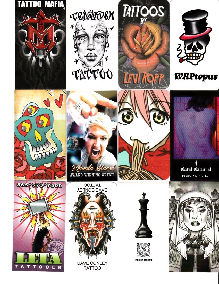 100 Different Vertical American Tattoo Shop Business Cards Set 3