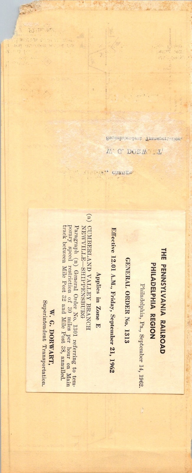 PRR General Order 1313 1962 Cumberland Valley Branch PRR 16char