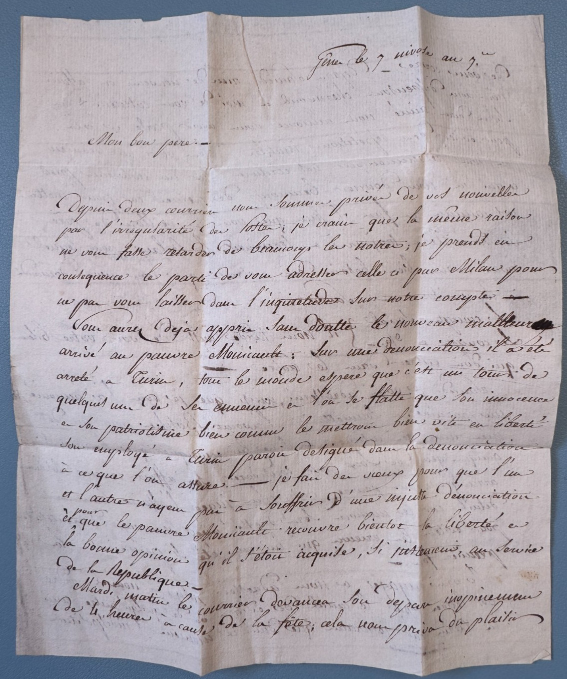 SUP – Army Of Italy 1798 Letter 19th Division Son-Father Captivating Text