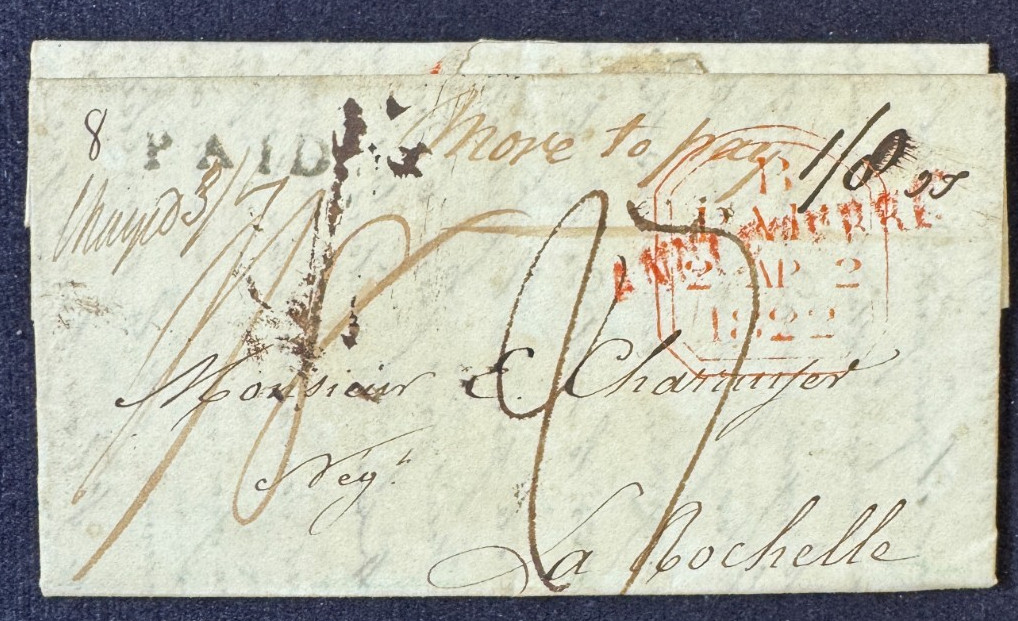 ANGELETERRE – Letter From ASHFORD To LA ROCHELLE / 1822 / “More To Pay”