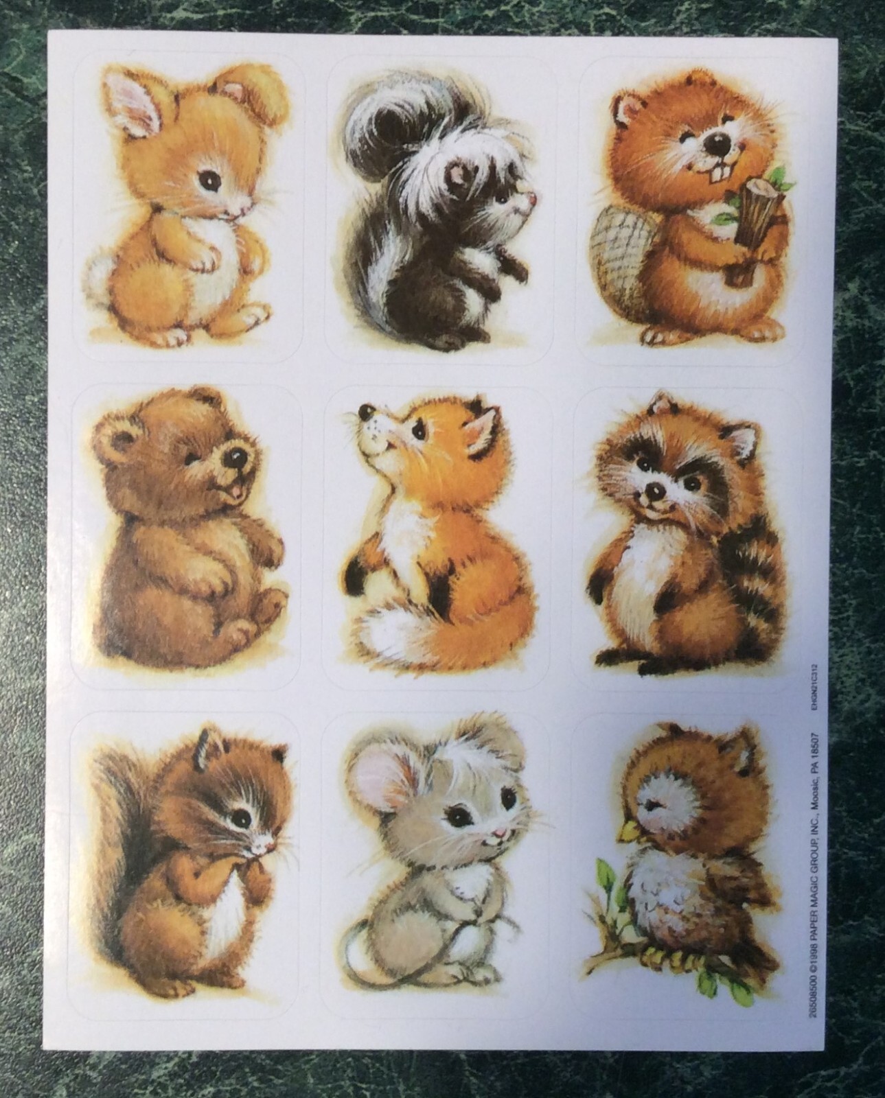 VTG 1998 Sticker Sheet/Skunk Bear Raccoon Fox Owl Beaver Rabbit Woodland Critter