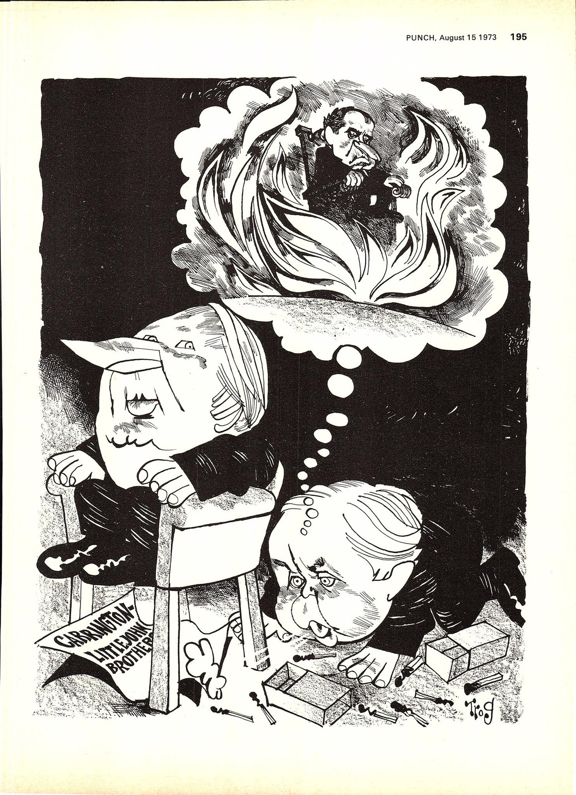 Original 1973 Punch TROG Cartoon Print Richard NIXON, Ted HEATH & Harold WILSON