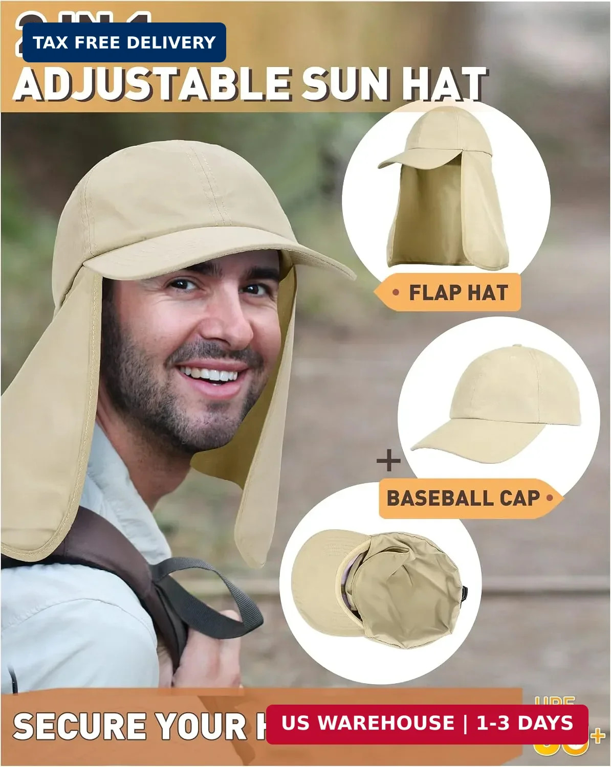 Tirrinia Wide Brim Sun Hat with Neck Flap for Men & Women, Breathable Hiking Fis