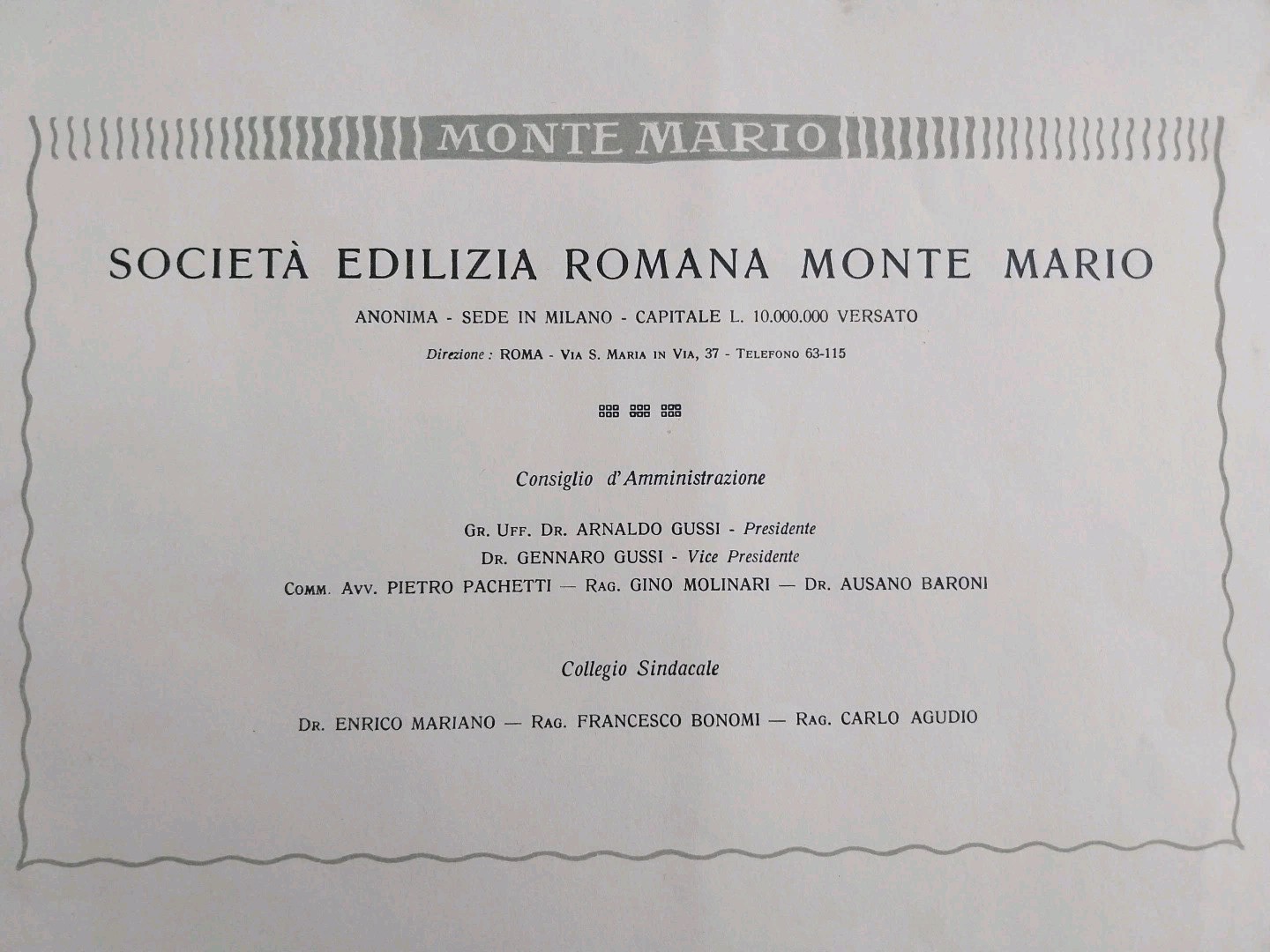 Monte Mario. Società Anonima Edilizia Romana. Rome, circa 1920-1930. RARE