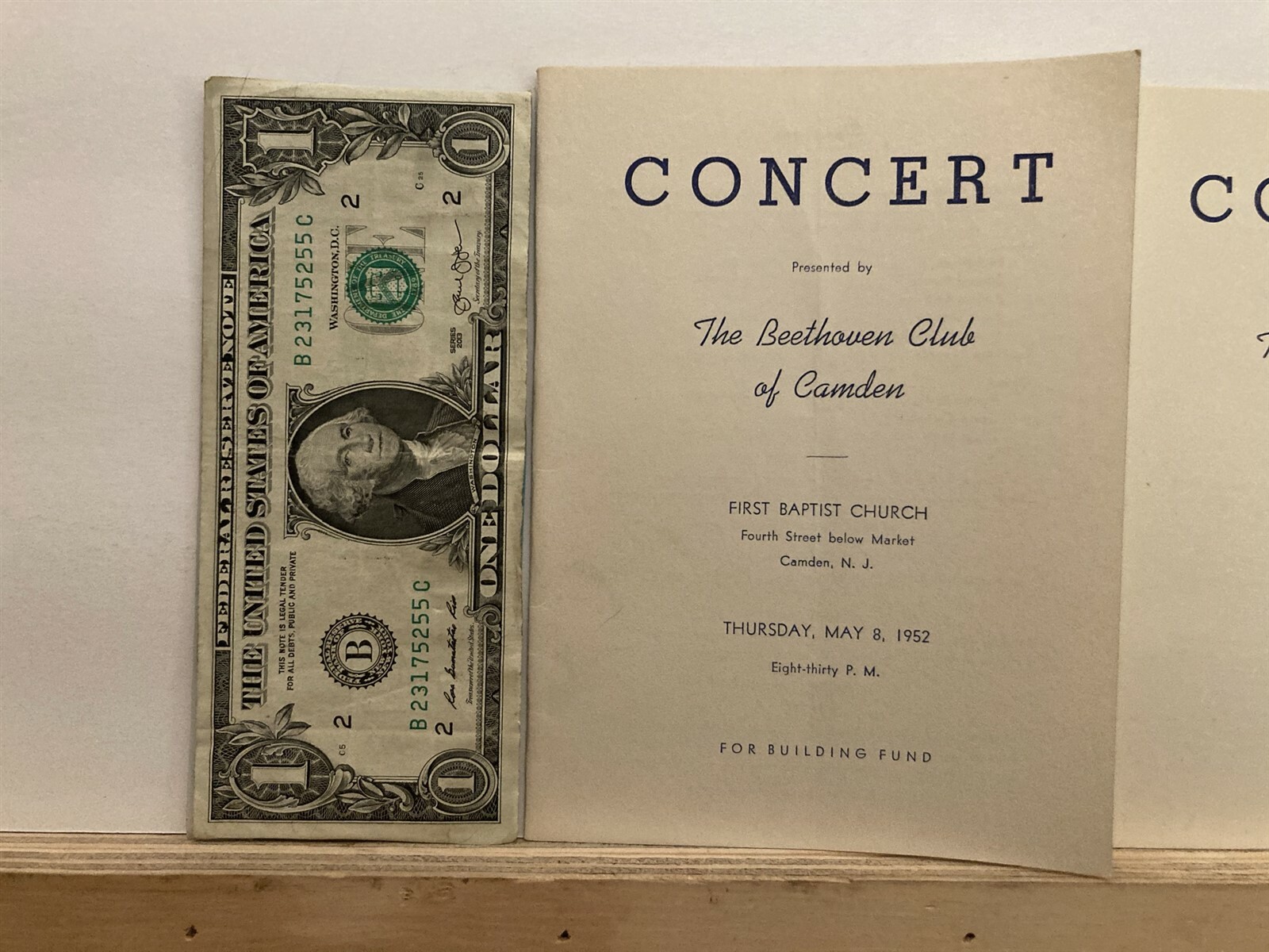 1952 May 8 Beethoven Club of Camden First Baptist Concert Program NJ Vintage NJ