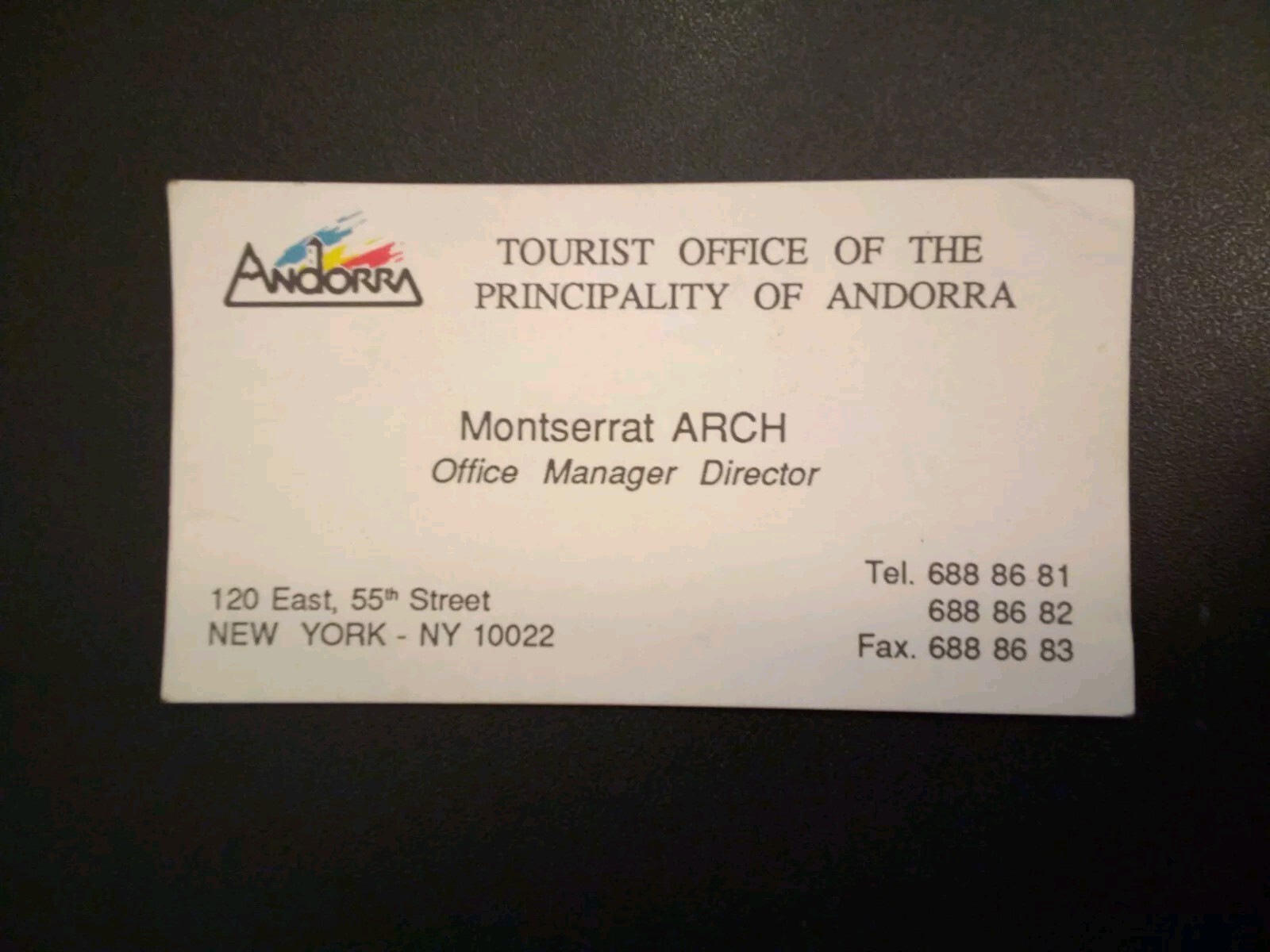 Vintage Business Card Tourist Office Of The Principality Of Andorra