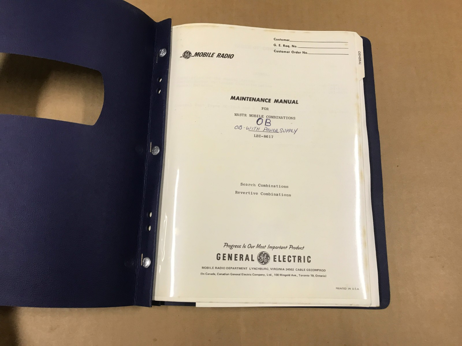 VTG General Electric Manual For Master Mobile Combinations O.B. W/ Power Supply