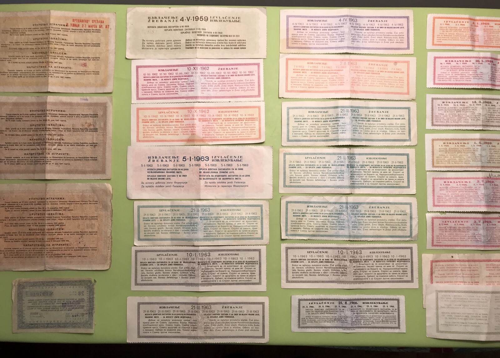 KINGDOM-SFRJ YUGOSLAVIA 1928-69 COLLECTION STATE LOTTERY TICKET GAMBLING DINAR