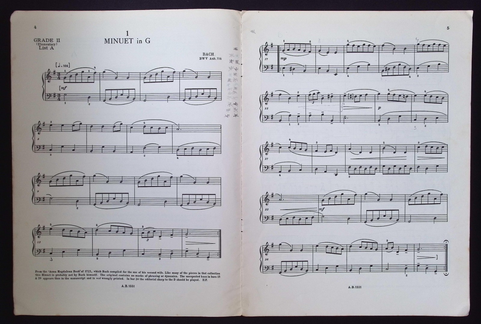 Royal Schools of Music Pianoforte Examinations 1974 Grade II Lists A&B Elementar