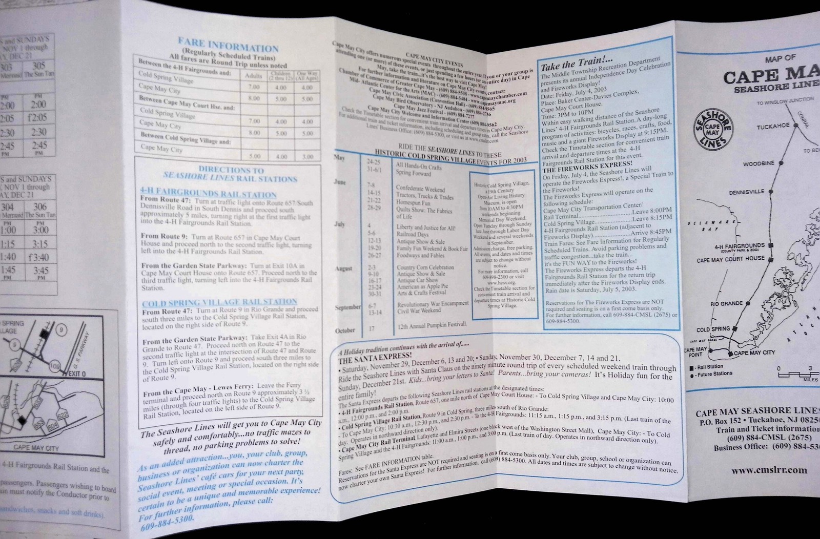 2003 Cape May Seashore Lines Train Excursion Brochure Timetable Form 3