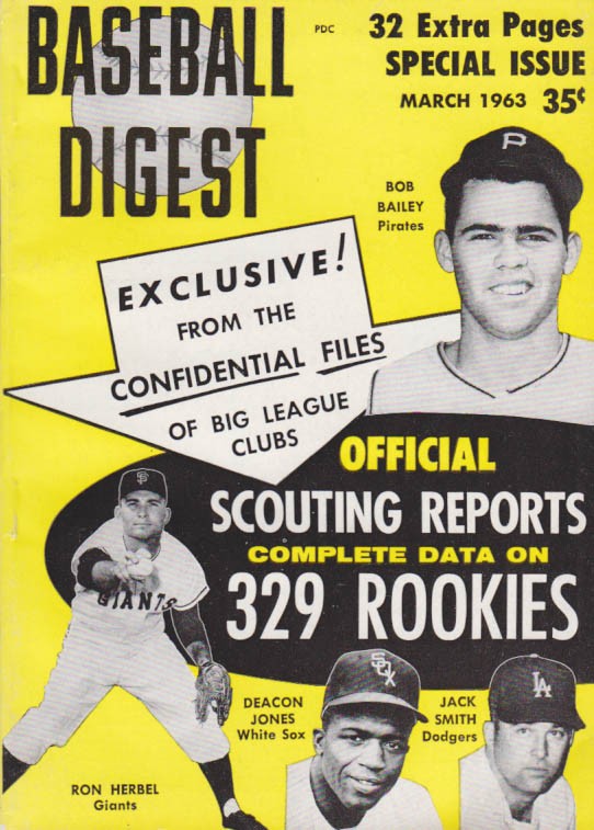 BASEBALL DIGEST 3 1963 Rookies scouted; Stengel Hinton Skowron Musial DiMaggio +