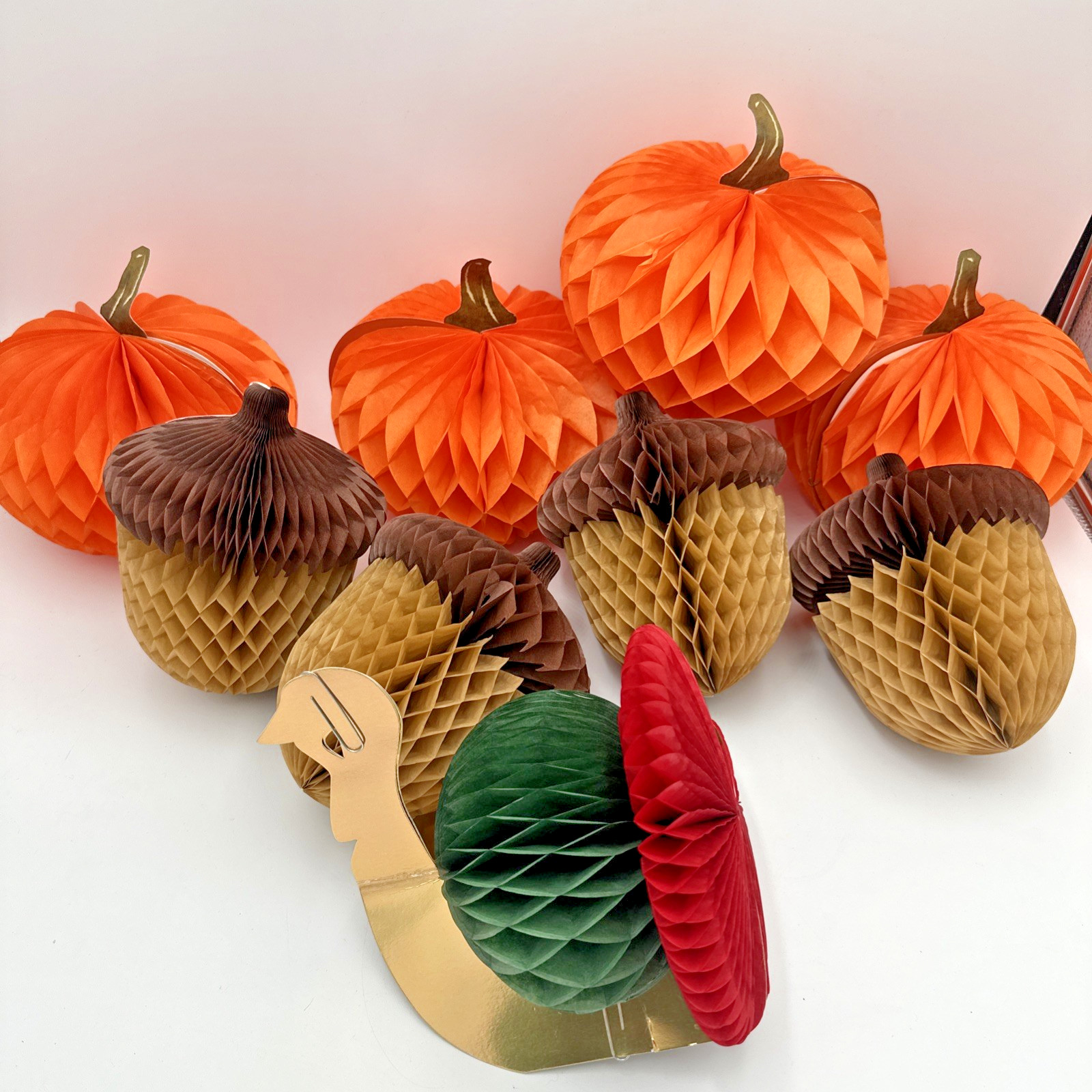 Vintage Set of 9 Fall Thanksgiving Honeycomb Centerpiece Decorations