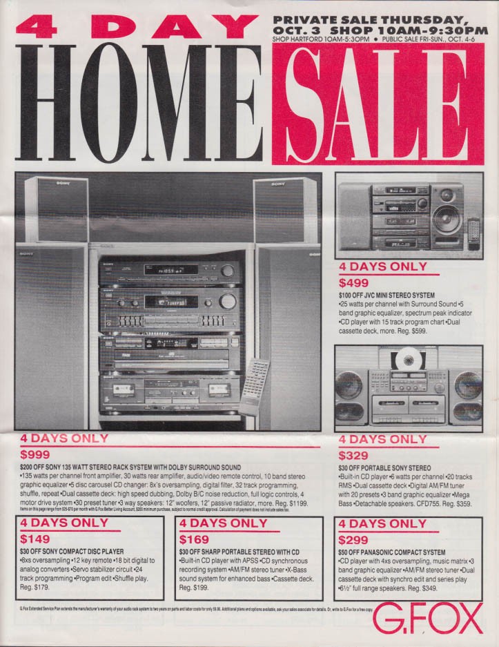 G Fox & Co 4-Day Home Sale circular electronics computer housewares minks + 1991
