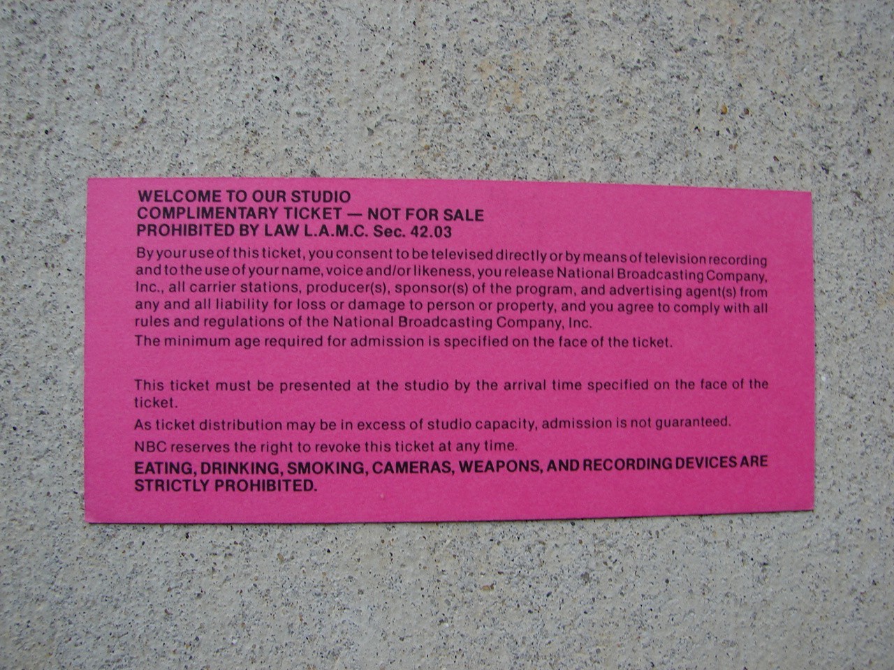 THE TONIGHT SHOW STARRING JAY LENO 1 Original 1994 Tickets NBC TV Burbank CA