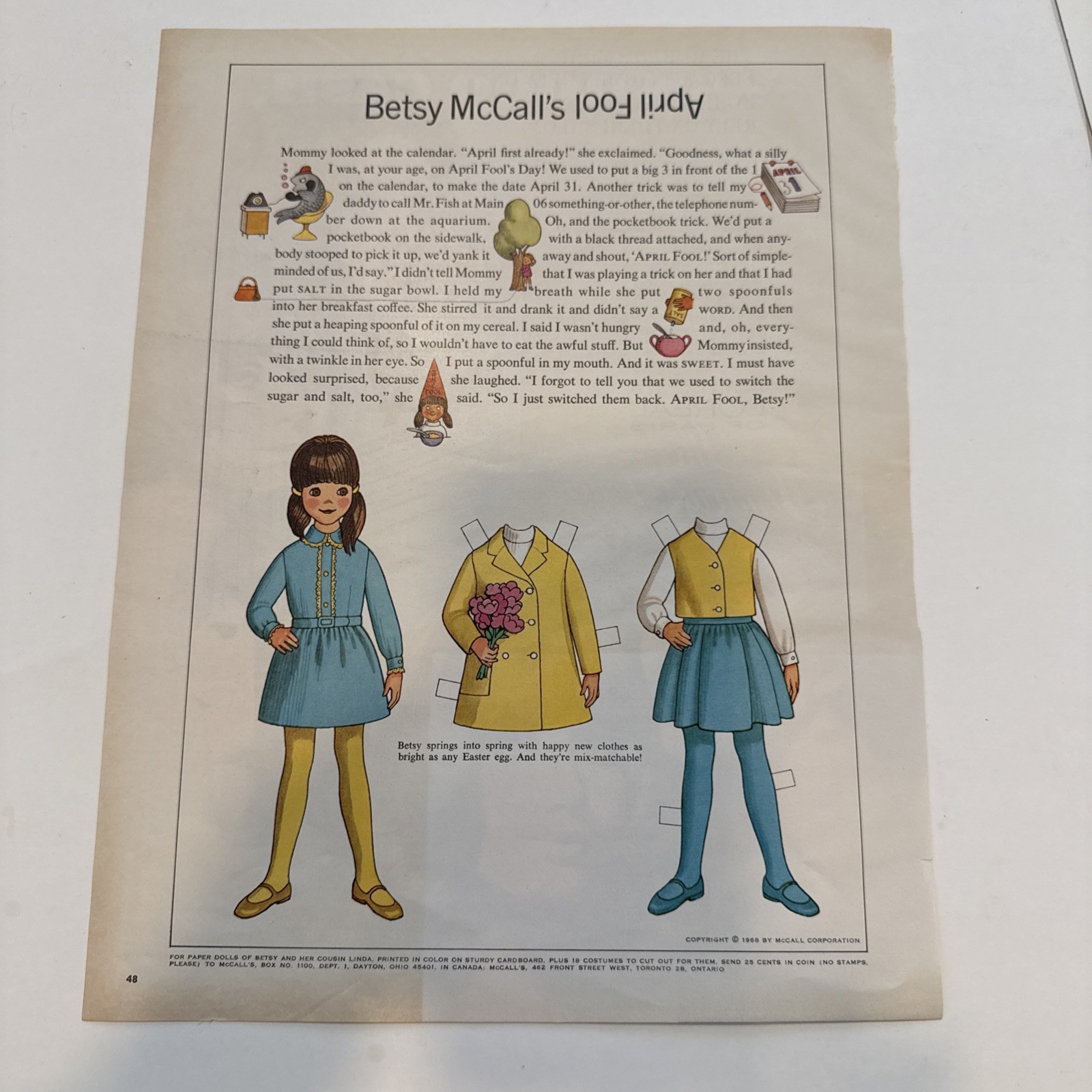 1968 Betsy McCall Trims The Tree Christmas Paper Doll art decor vintage print ad