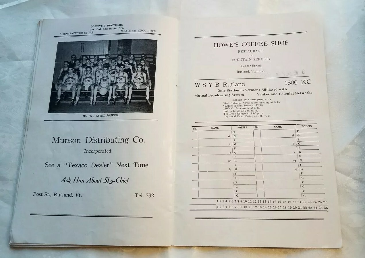 Vintage 1940 19th Annual Southern Vermont Championship Basketball Tournament