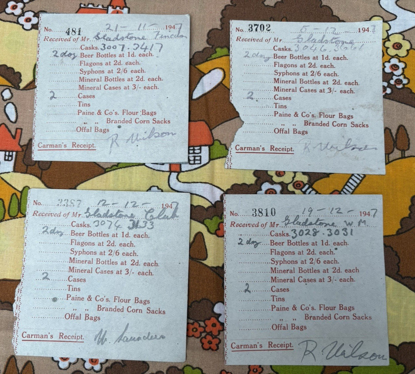 ‘Carman’s’ Receipts, 1940s Brewery Bottle Collection, Northamptonshire Area