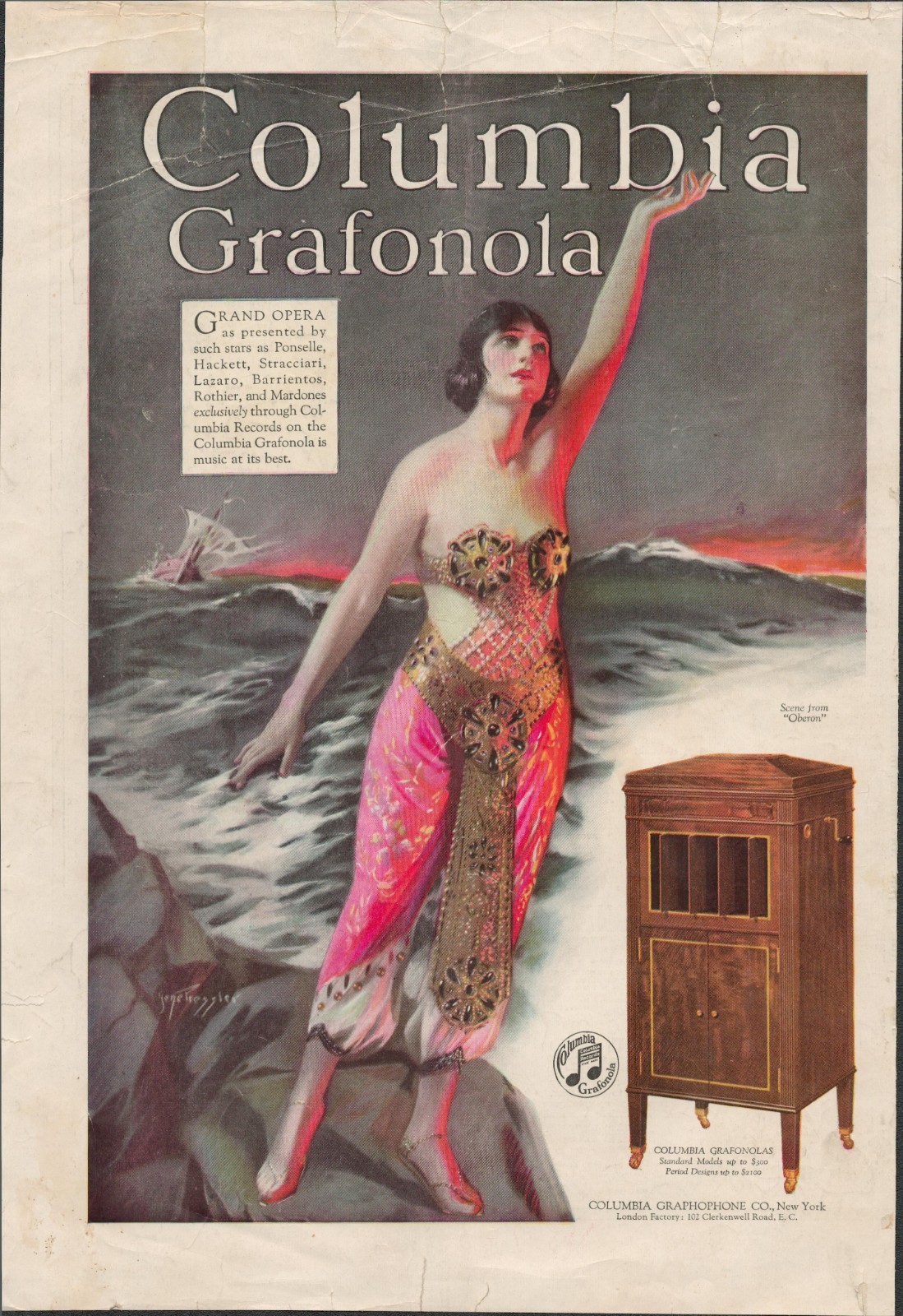 early 1900s MAGAZINE AD COLUMBIA GRAFONOLA PHONOGRAPH LADY AD 454