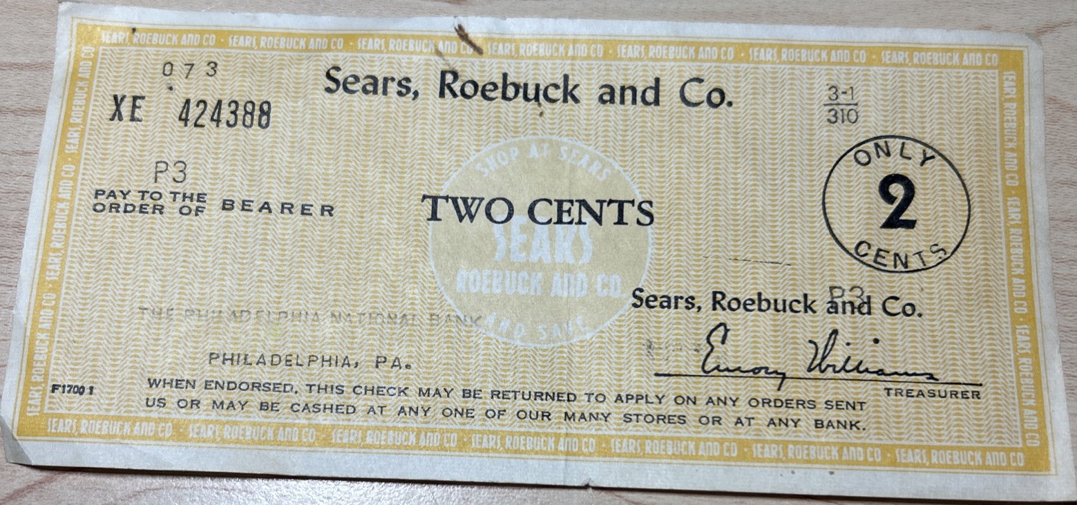 Vintage Sears Roebuck and Co Cash Vouchers, Unsigned, Set of 4