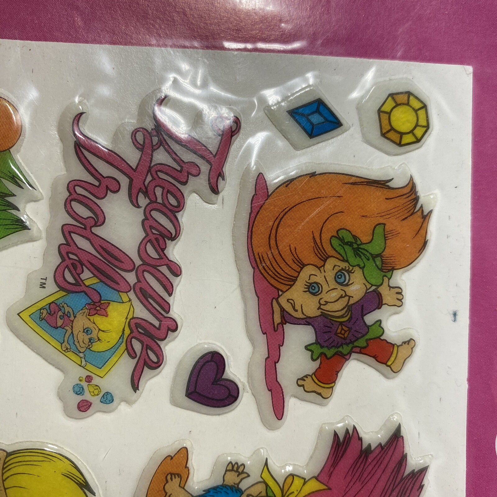 Vintage Treasure Trolls Puffy Stickers 4×6 Sheet 1992 NOS Sealed Package NEW