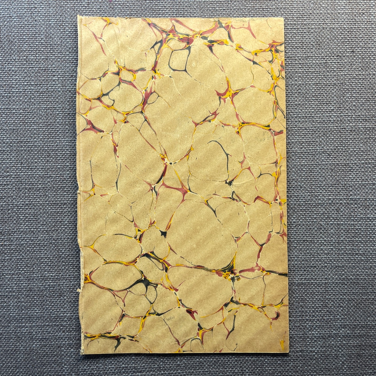 Antique Marbled End Papers Pair Bookbinding Brown Red Yellow