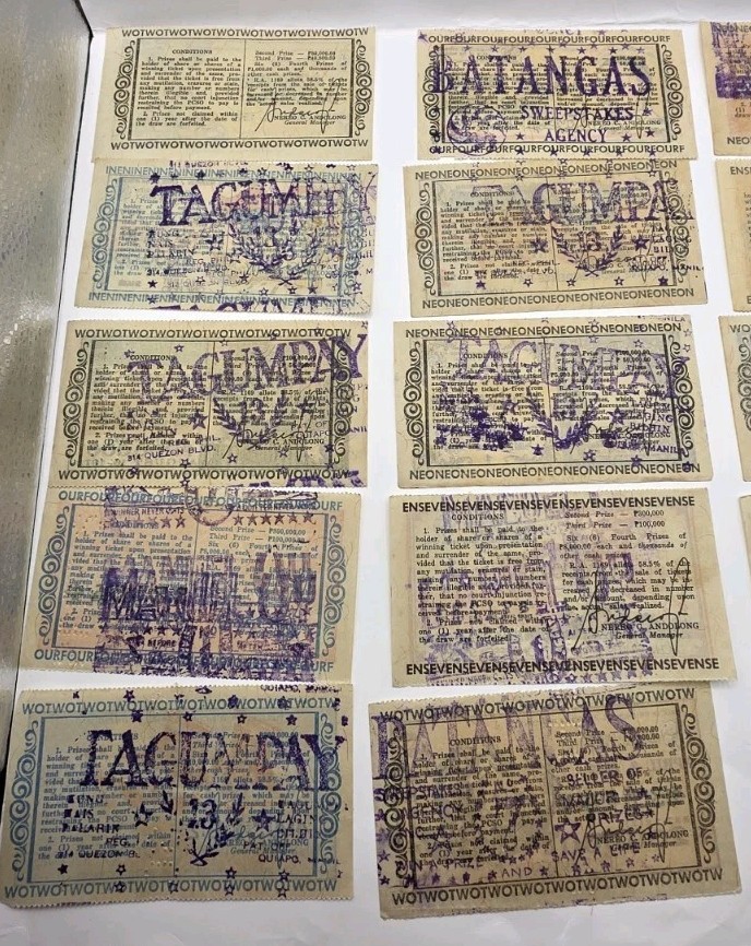 1970s Philippines Paper Collectible Vintage Sweepstakes.Lot Of 15.Original.Used.