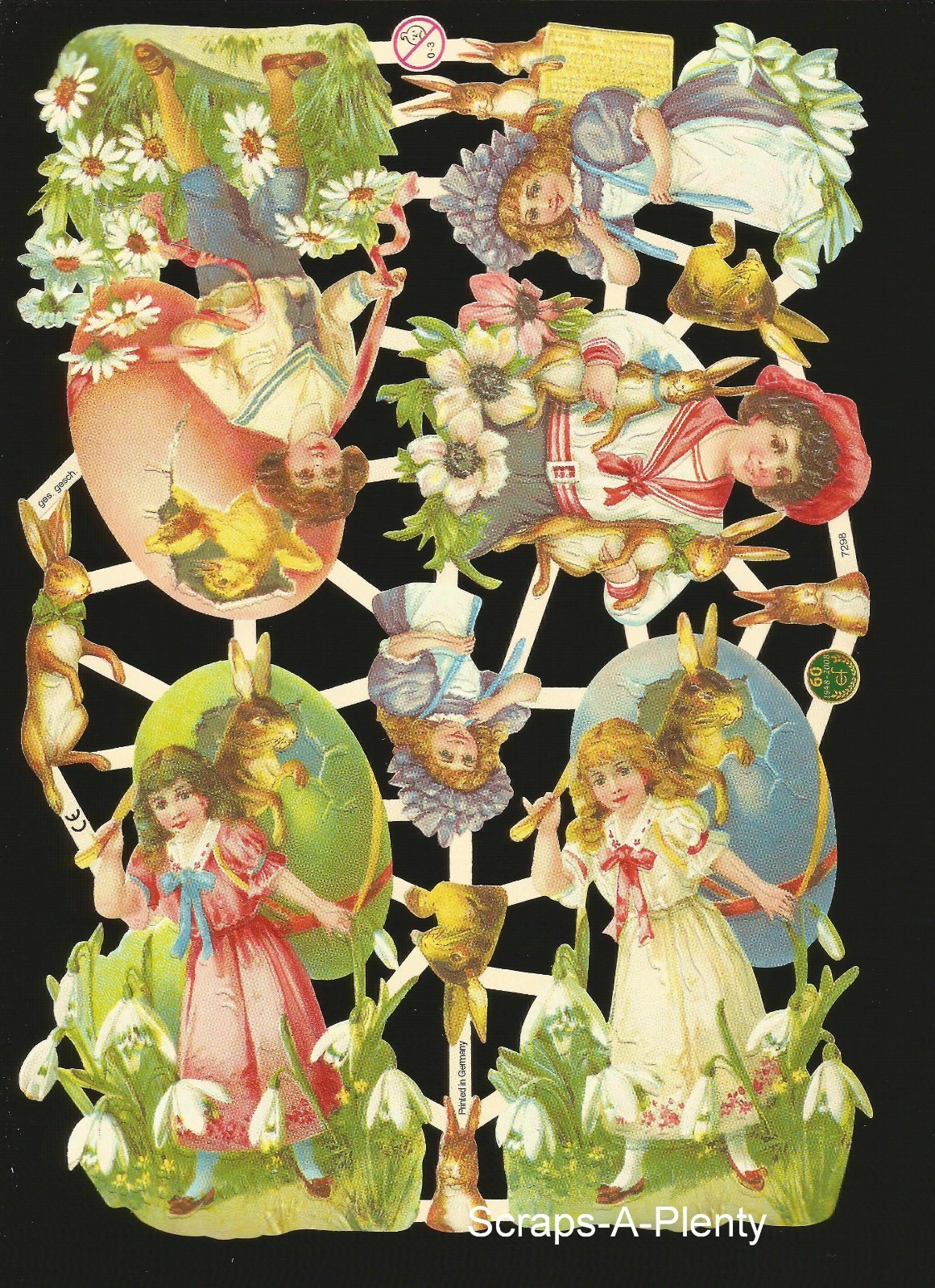 German Embossed Vintage Style Scrap Die Cut – Bold Easter Eggs & Children EF7298
