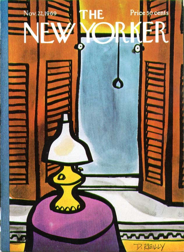 New Yorker cover Reilly oil lamp & shutters 11/22 1969