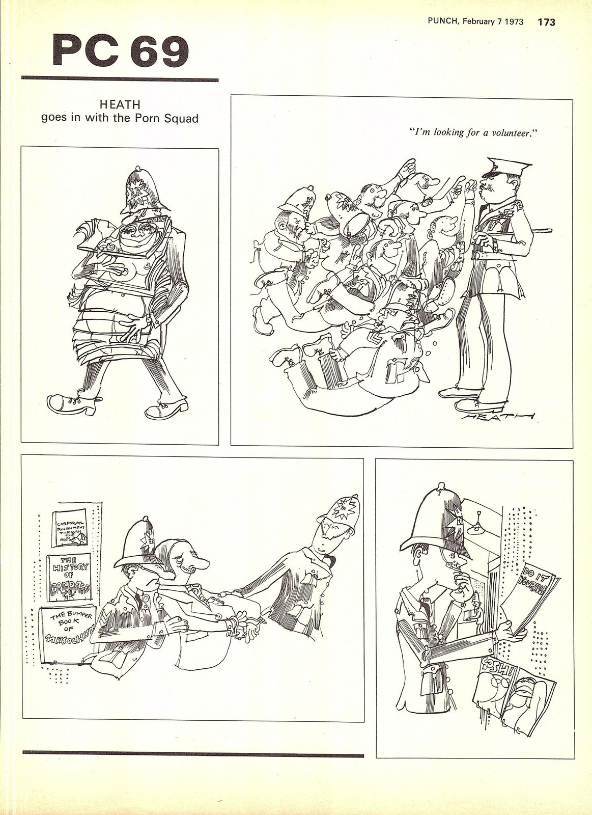 Original 1973 Punch Cartoon Page ‘PC 69 WITH THE PORN SQUAD’ Vintage Heath Print