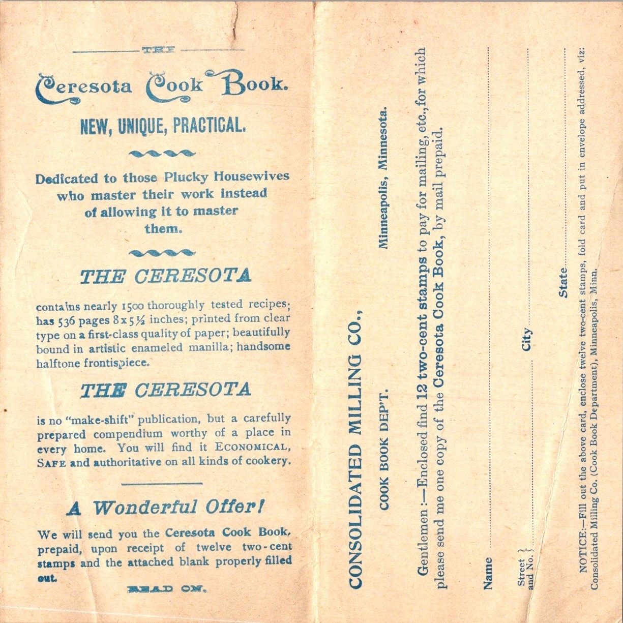 Ceresota Flour Promo Cover c1910 Minneapolis MN Antique Cook Book