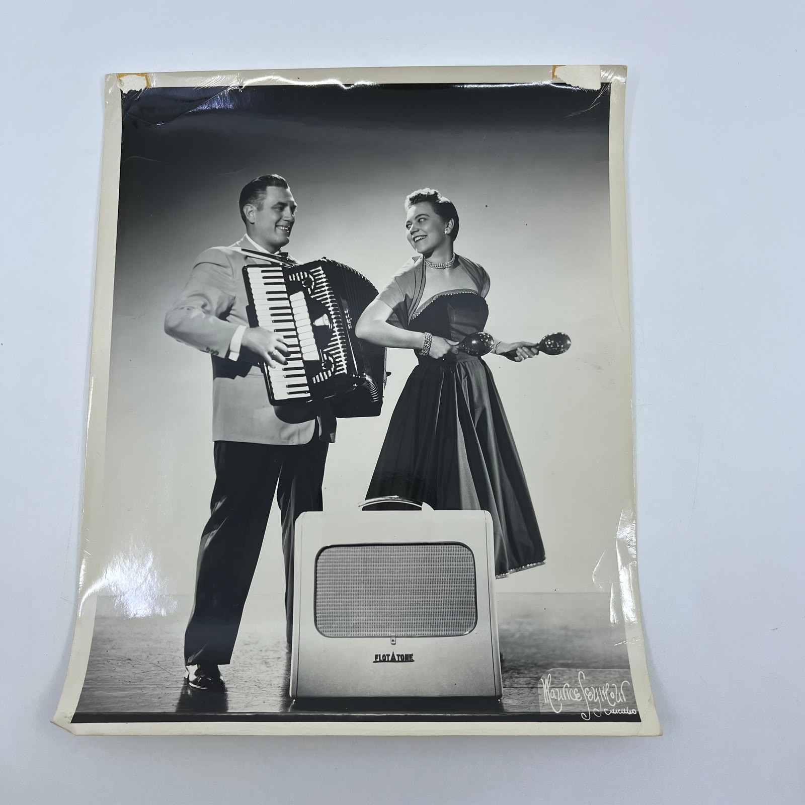 1940s Man & Woman Playing Accordion & Maracas Photograph 8×10″ AB8