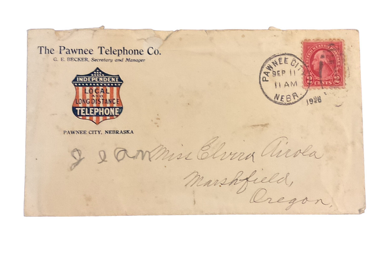 Pawnee Independent Telephone Co Pawnee City NE 1920s Letter Head Envelope ZF