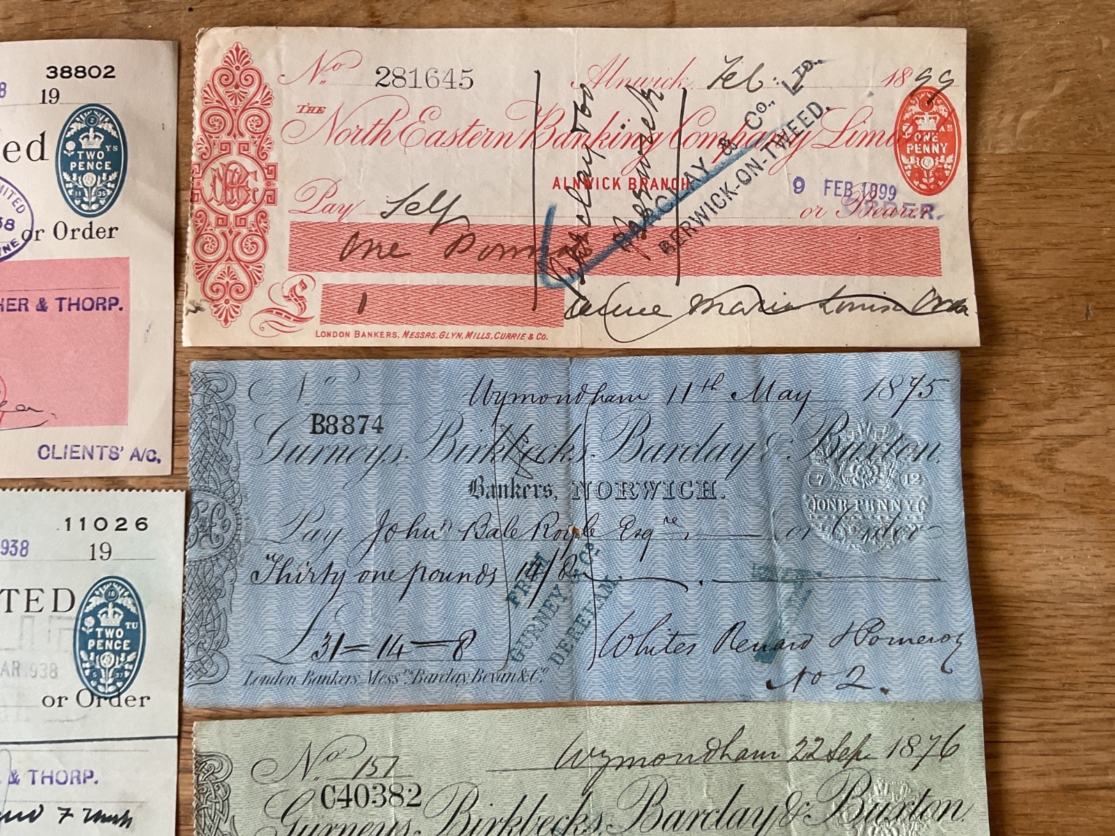 British vintage used cheques 6 items B5344