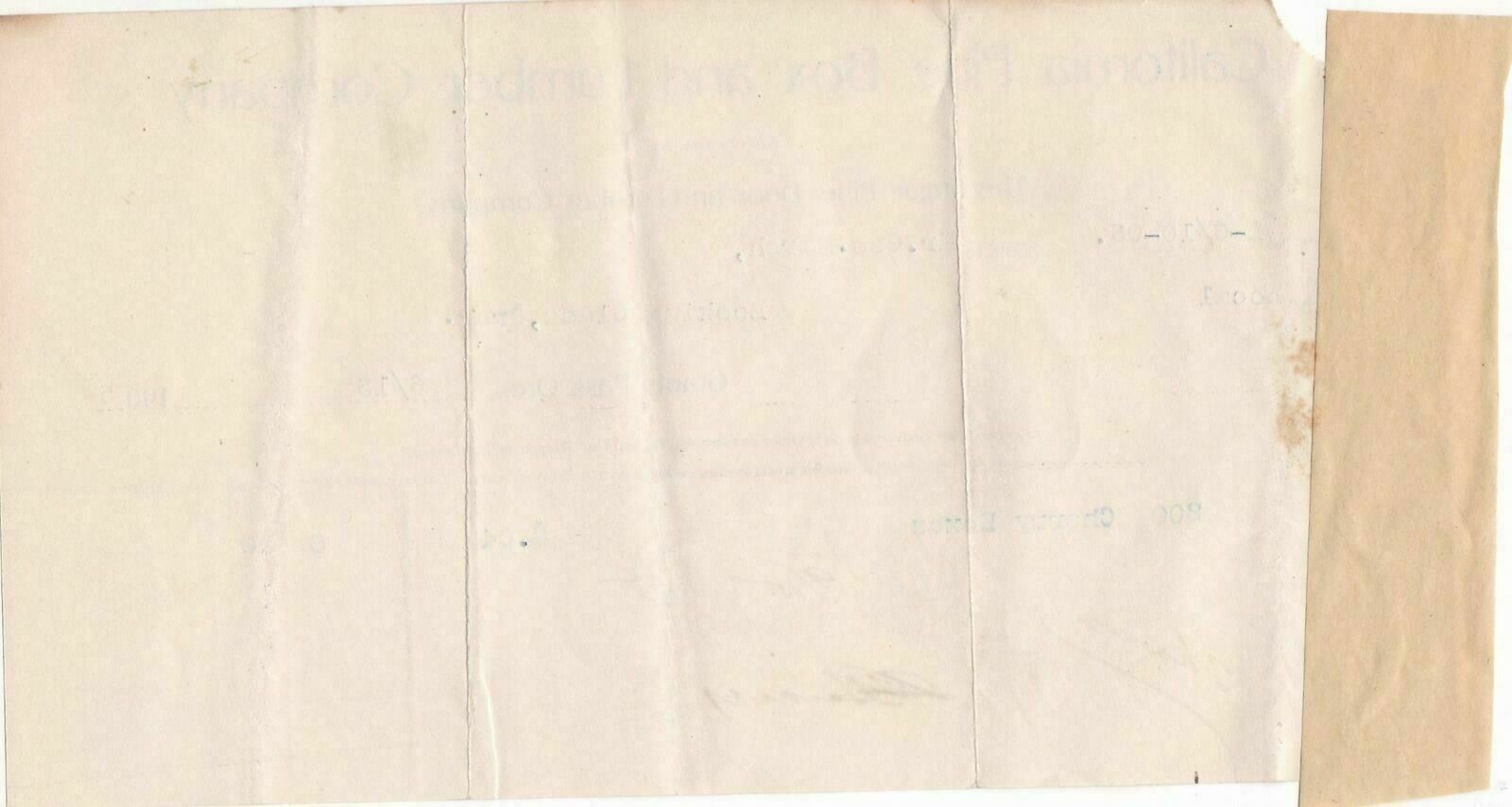U.S. California Pine Box and Lumber Company 1905 Cherry Boxes Invoice Ref 42759