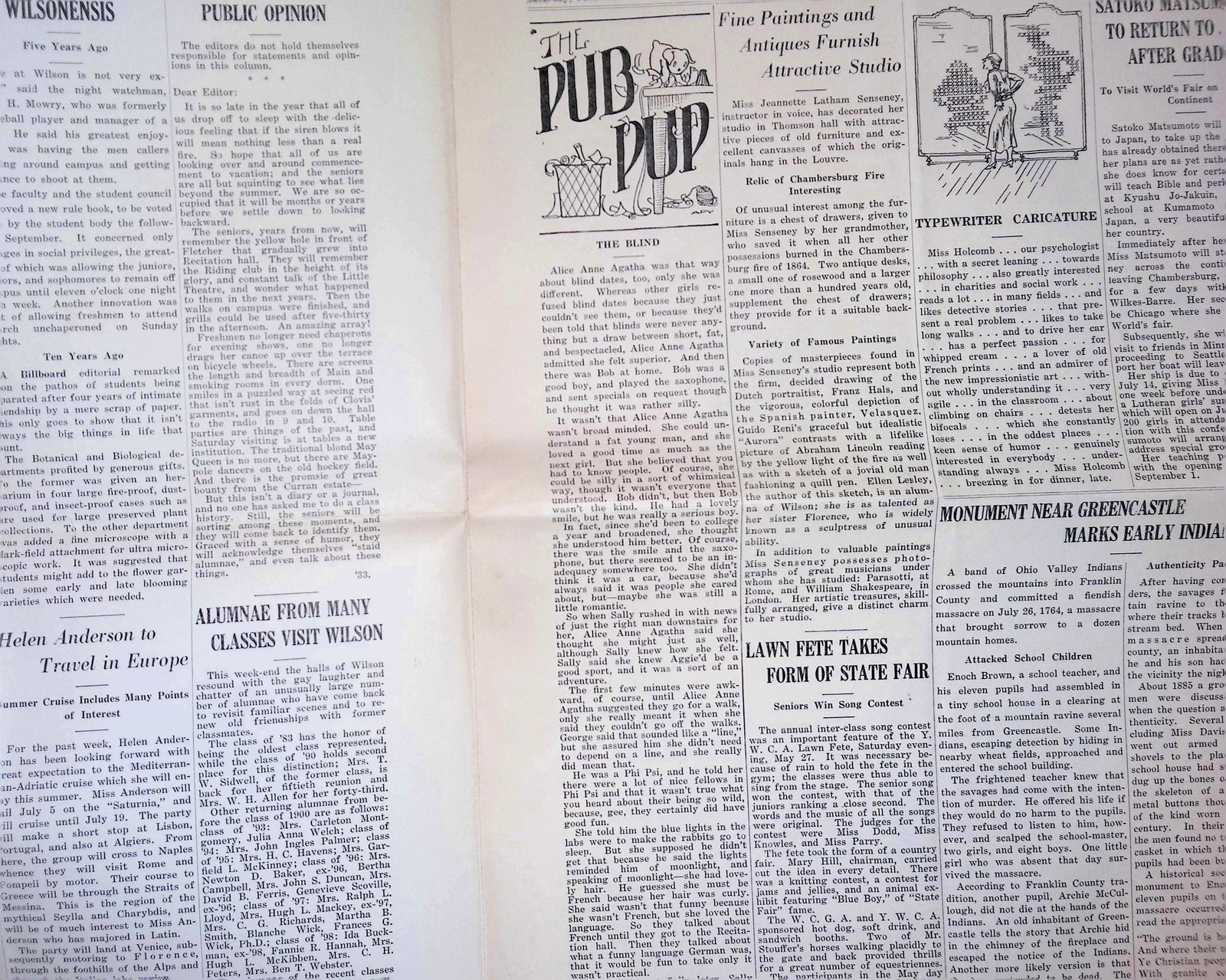 1900s Collegian page six student newspaper vintage letterpress typography