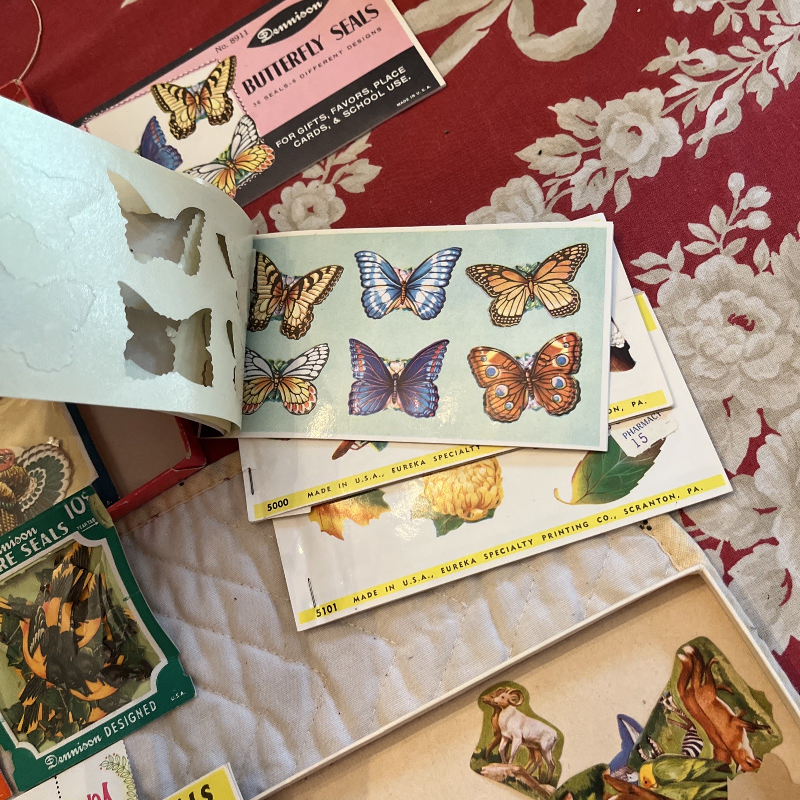 Vintage Gummed Seals Eureka Dennison Seasonal Butterflies Birds Stars Lot