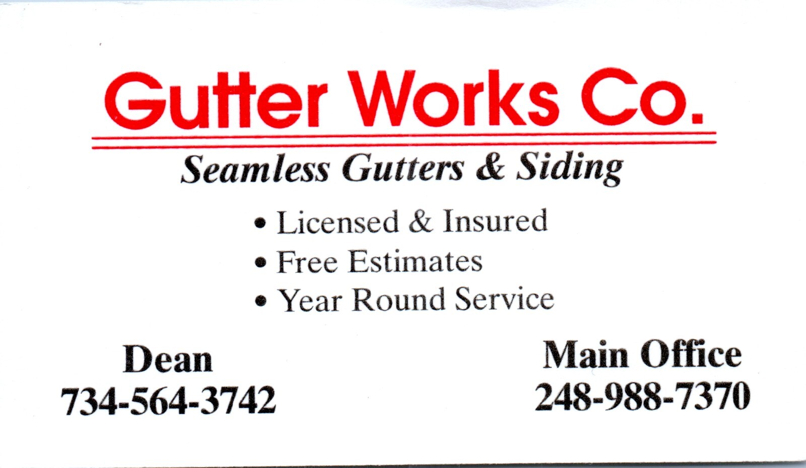 Dean Gutter Works Co Seams Gutters & Siding Michigan Business Card