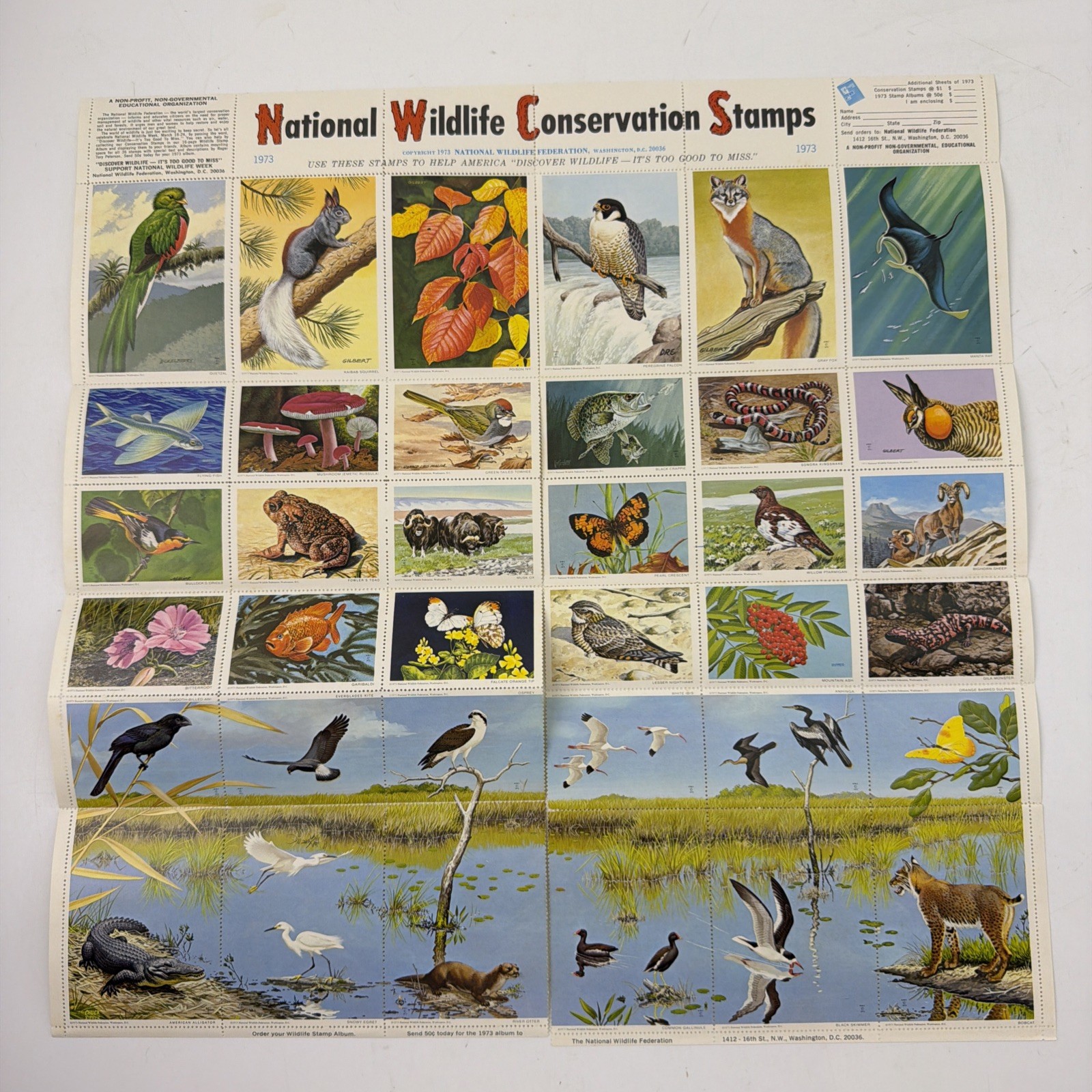 4 Large NWF Wildlife Conservation Stamp Sheets Lot 1973–1977 Birds Nature Art