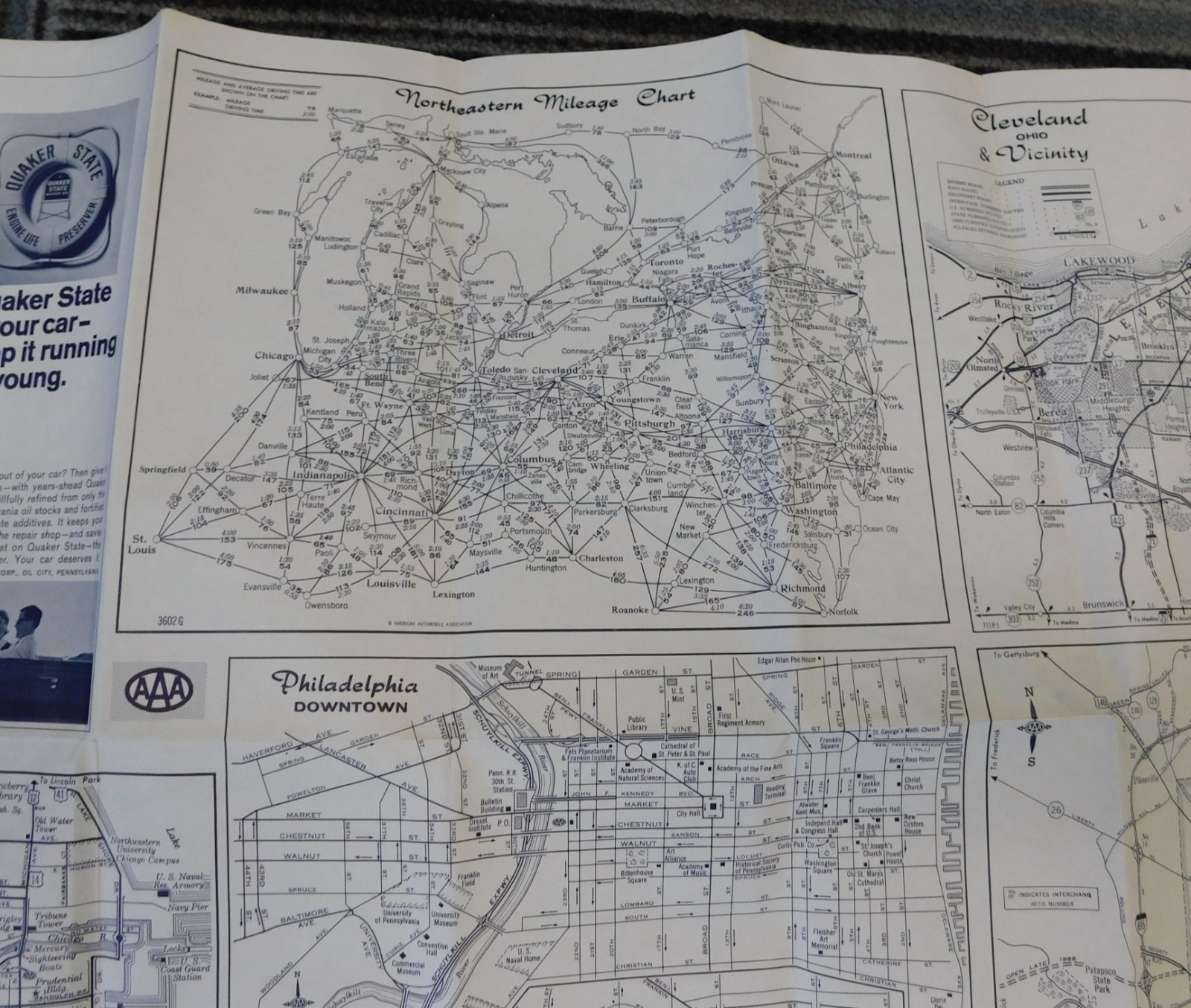 Vintage 1965-1966 AAA Northeastern United States Road Map Travel Route Planner