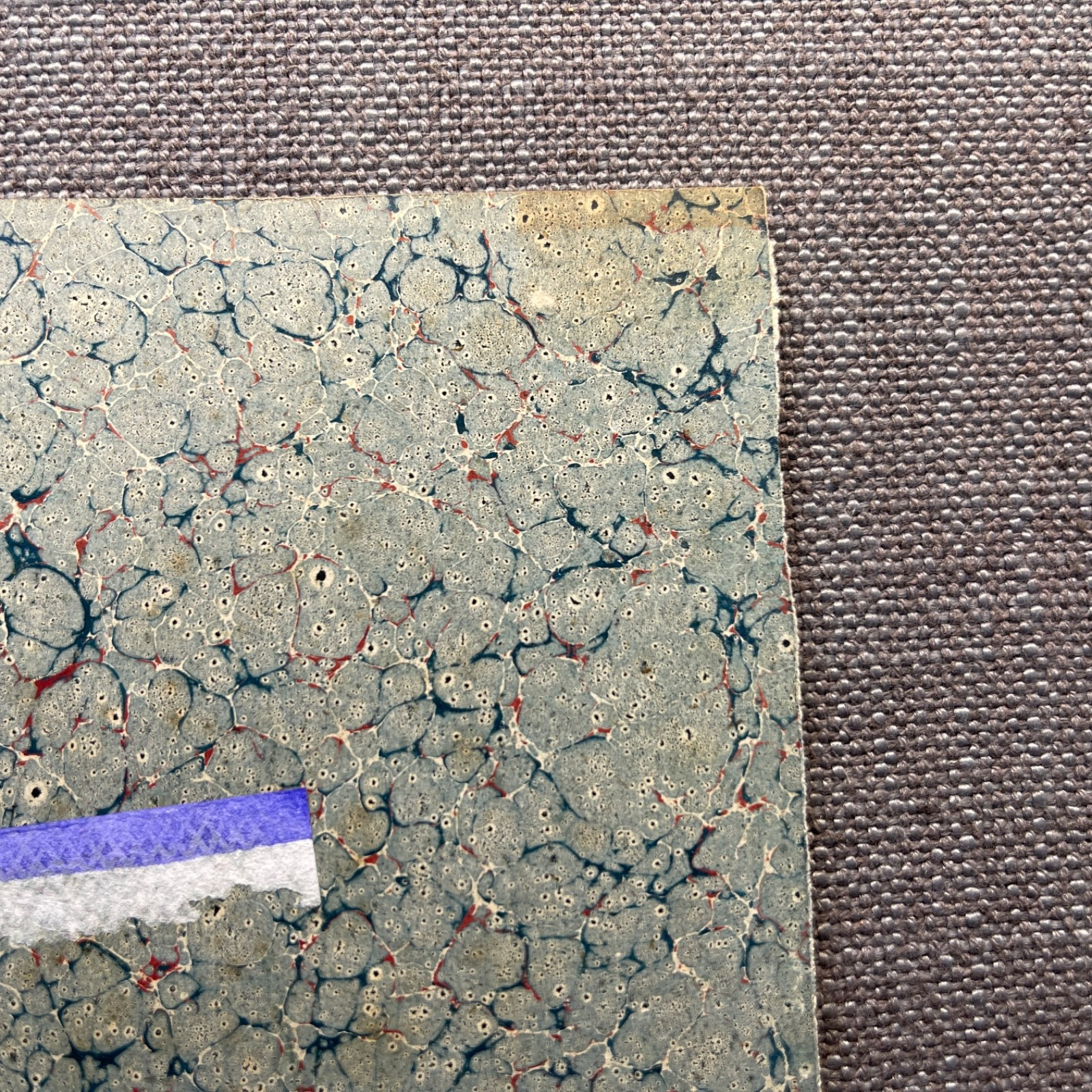 Antique Marbled End Papers Pair Bookbinding Blue Red White